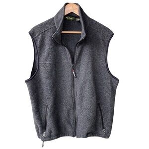 Eddie Bauer Vest Sweater Grey Black Fleece Full Zip Up Collared Outdoor Sz Large